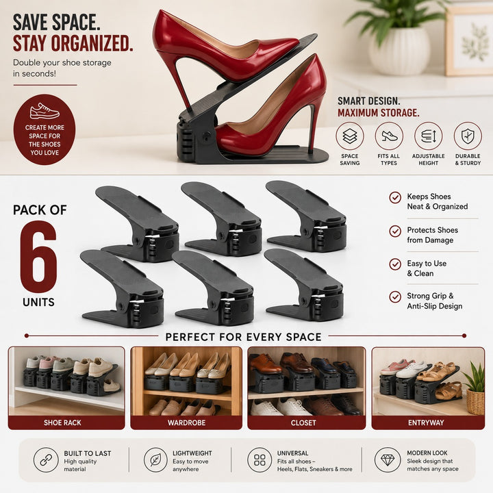 Adjustable Shoes Slot Organiser Pack of 6
