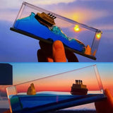 Car Dahboard Glass Sea Ship Ornament Paper Weight With Water Flowing Art