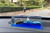 Car Dahboard Glass Sea Ship Ornament Paper Weight With Water Flowing Art