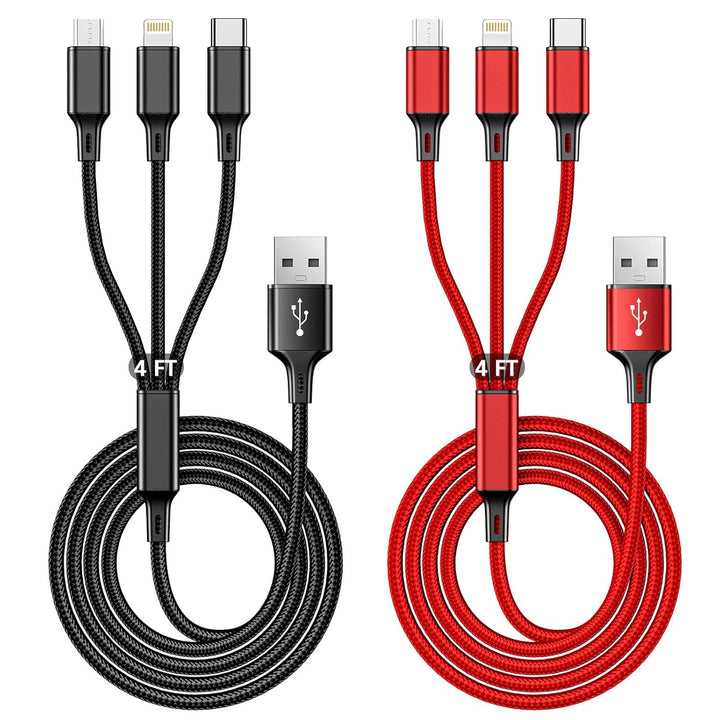 Universal 3 in 1 Charging Cable 4ft (Pack of 2)