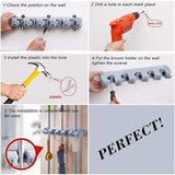 Wall Mounted Broom Holder 5 Slots and 6 Hanger Hooks