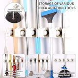 Wall Mounted Broom Holder 5 Slots and 6 Hanger Hooks