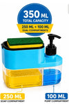 Premium Big 3in1 Plastic Soap Dispenser Pump for Kitchen Sink Sponge Holder