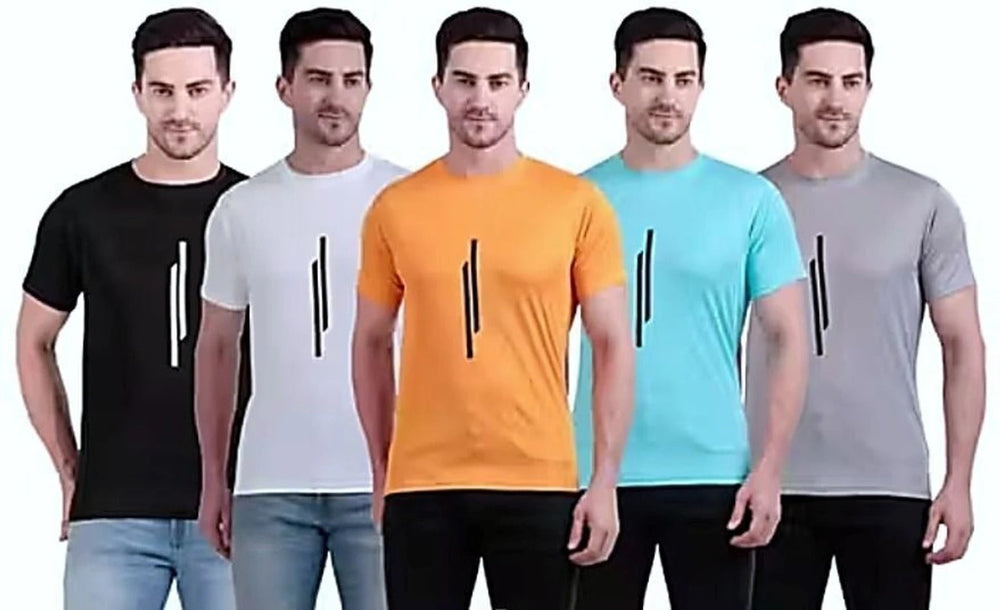 Men's Round Neck Striped Printed Regular Fit T-Shirt Pack Of 5 (ASSORTED COLORS)