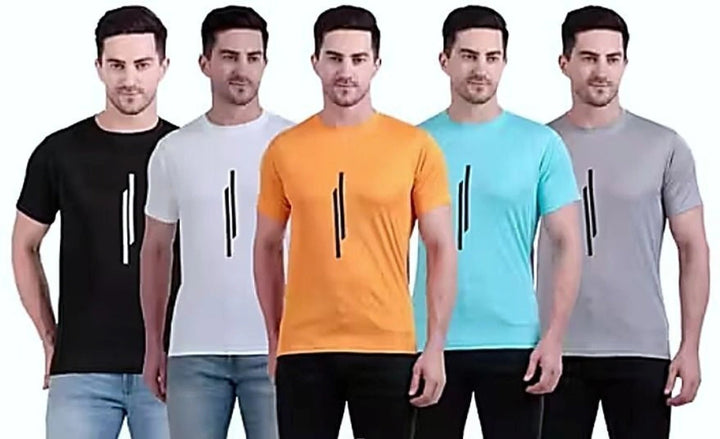 Men's Round Neck Striped Printed Regular Fit T-Shirt Pack Of 5 (ASSORTED COLORS)